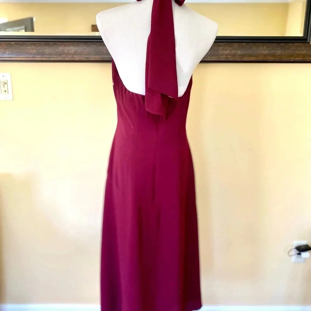 Donna Morgan Catalina Crepe Halter Maxi Dress Asymmetrical Hem Size 8 - Picture 4 of 10